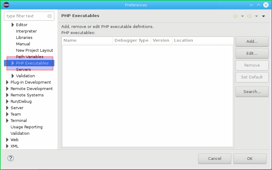 Configure Php Interpreter and Executable