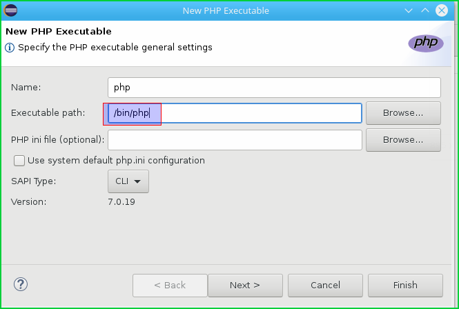 Configure Php Interpreter and Executable