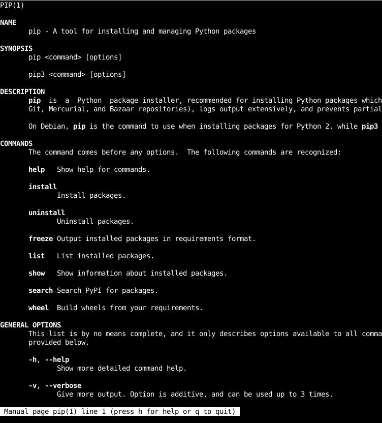 Pip Help and List Commands