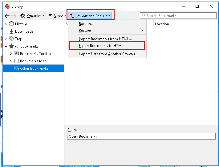 Export Bookmarks Into HTML File In Mozilla Firefox