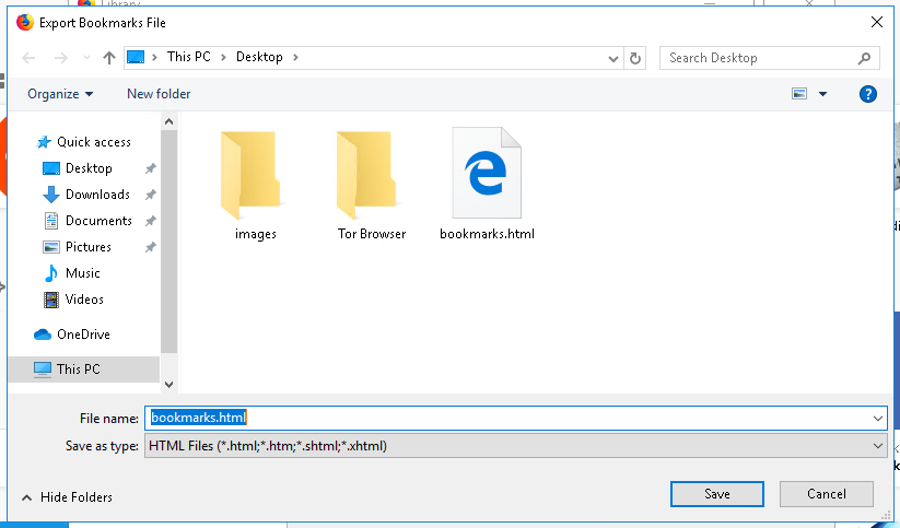 Export Bookmarks Into HTML File In Mozilla Firefox